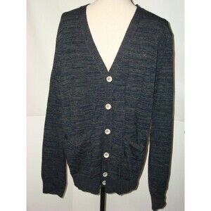 New NWT XL Mens Cardigan Sweater Button Dark Blue True Religion Space Dye Gray